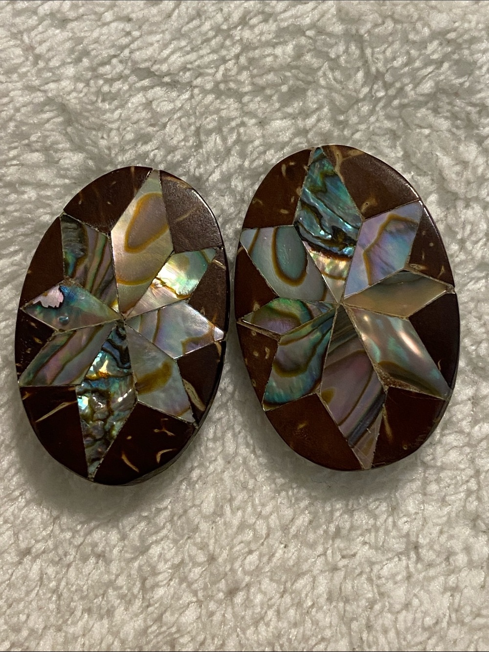 Vintage Alpaca Mexico inlay abalone star clip on earrings